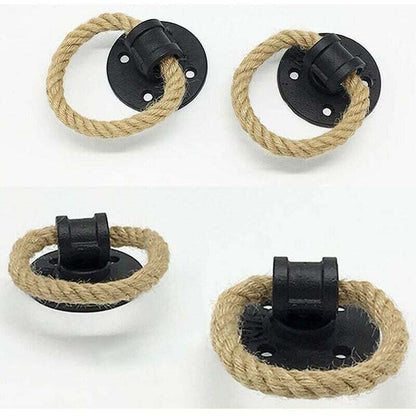 2 pcs Vintage Hemp ROpe Wrought Iron Handle Wooden Door Handles Cabinet Knobs Sliding Door Handle Drawer Pull V1188-MS-227-0581