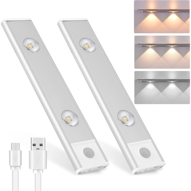 2 pcs Wireless LED Closet Lights, Dimmable Under Cabinet Lights, Motion Sensor, 3 Lighting Modes, Closet V1188-MS-227-0582