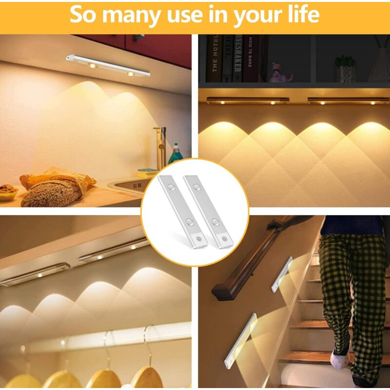 2 pcs Wireless LED Closet Lights, Dimmable Under Cabinet Lights, Motion Sensor, 3 Lighting Modes, Closet V1188-MS-227-0582