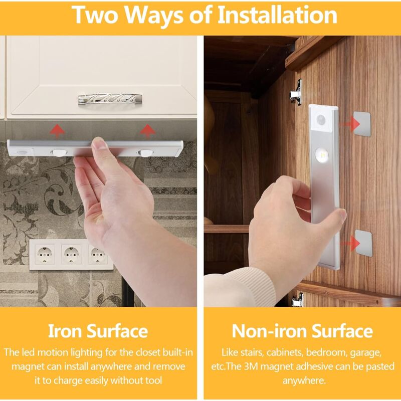 2 pcs Wireless LED Closet Lights, Dimmable Under Cabinet Lights, Motion Sensor, 3 Lighting Modes, Closet V1188-MS-227-0582