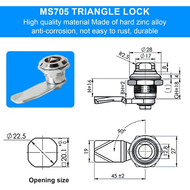 2 Sets Mailbox Lock 20Mm Furniture Lock Socket Lock With Triangle Key Locker Mailbox Security Zinc Alloy V1188-MS-227-0587
