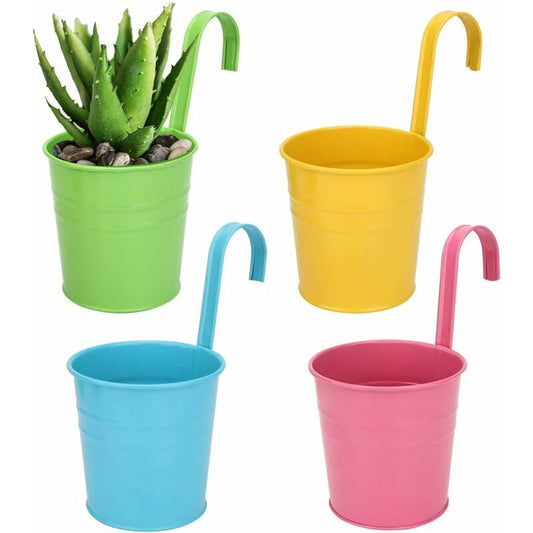 Metal Hanging Flower Pot, Outdoor Flower Pot With Drainage Hole Perfect For Garden, Balcony, Fence, Patio, V1188-MS-227-0590