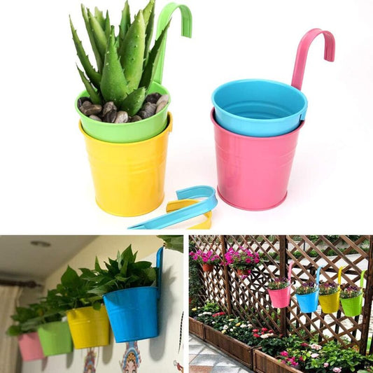 Metal Hanging Flower Pot, Outdoor Flower Pot With Drainage Hole Perfect For Garden, Balcony, Fence, Patio, V1188-MS-227-0590
