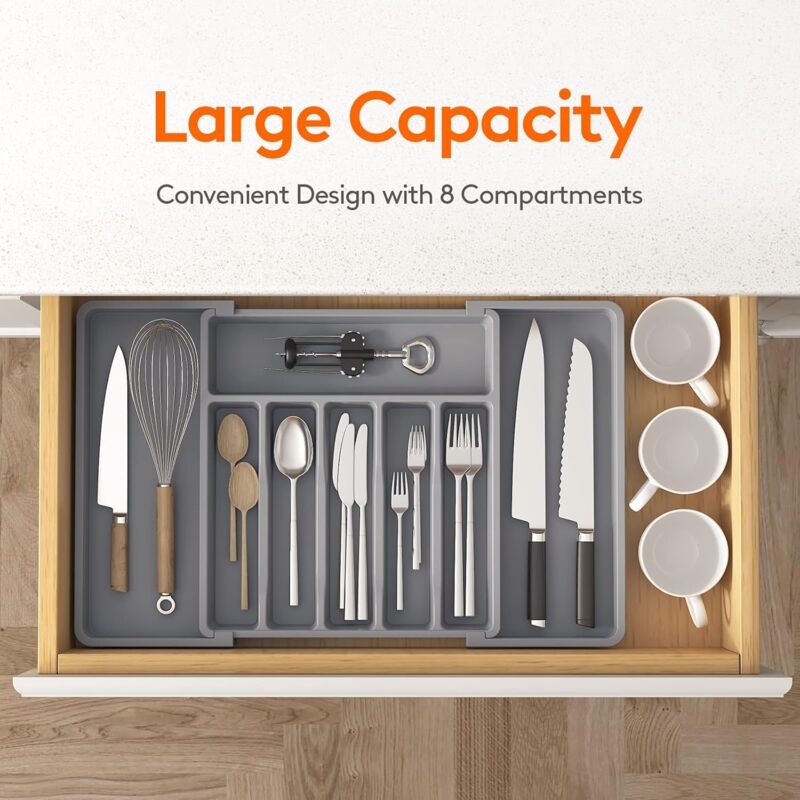 Cutlery Tray, Expandable Utensil Tray For Drawer, Adjustable Drawer Organizer For Kitchen, Compact Plastic V1188-MS-227-0596