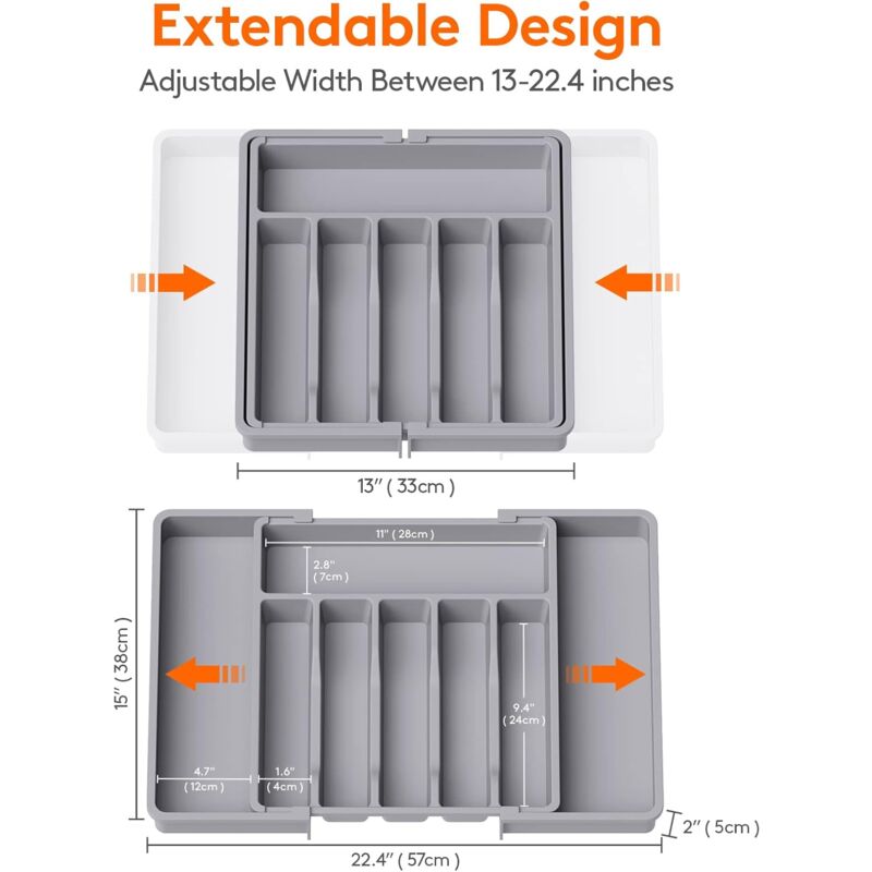 Cutlery Tray, Expandable Utensil Tray For Drawer, Adjustable Drawer Organizer For Kitchen, Compact Plastic V1188-MS-227-0596