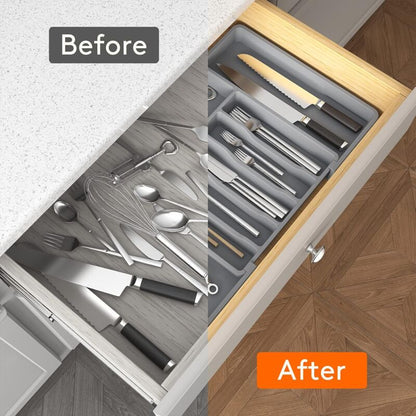 Cutlery Tray, Expandable Utensil Tray For Drawer, Adjustable Drawer Organizer For Kitchen, Compact Plastic V1188-MS-227-0596