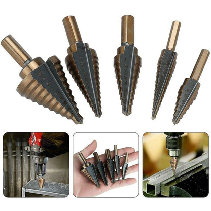 5 pcs Metal Step Drill Bit, 5-35Mm Hss Titanium Conical Triangle Metal Step Cutter For Steel, Wood, Brass, V1188-MS-227-0598