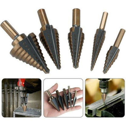 5 pcs Metal Step Drill Bit, 5-35Mm Hss Titanium Conical Triangle Metal Step Cutter For Steel, Wood, Brass, V1188-MS-227-0598