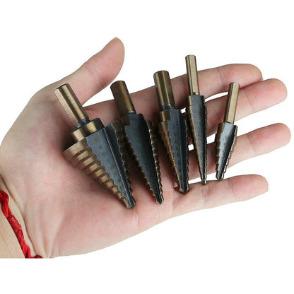 5 pcs Metal Step Drill Bit, 5-35Mm Hss Titanium Conical Triangle Metal Step Cutter For Steel, Wood, Brass, V1188-MS-227-0598