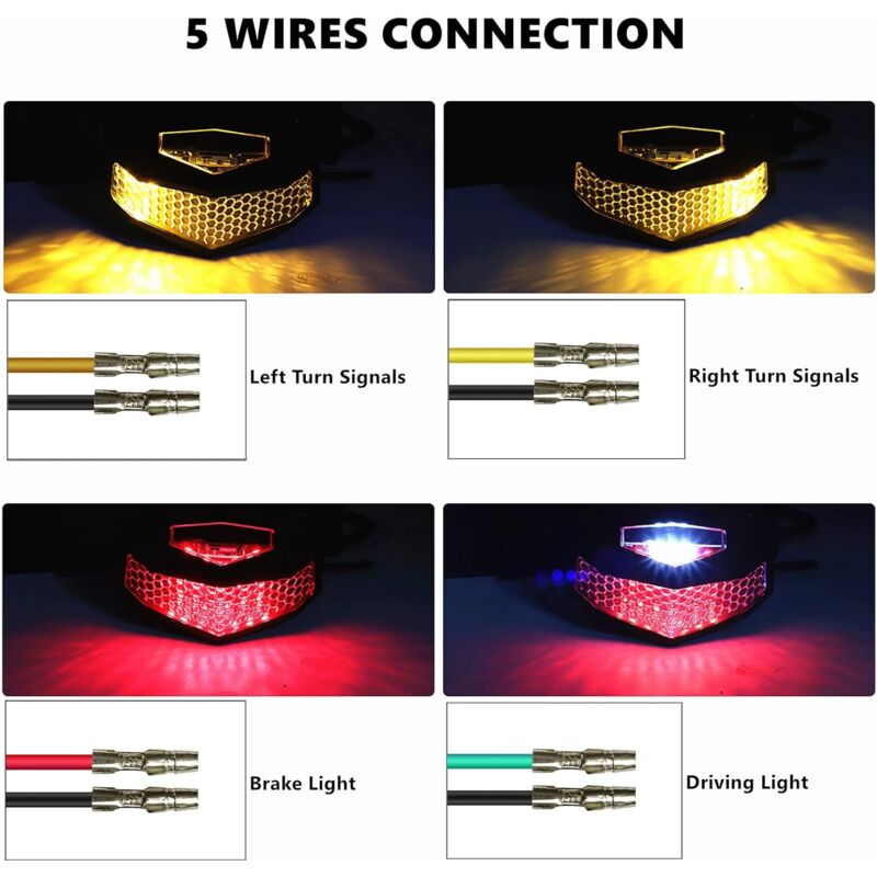 Motorcycle LED Tail Light With License Plate Lamp Holder Integrated Turn Signals Brake Light Universal For V1188-MS-227-0600