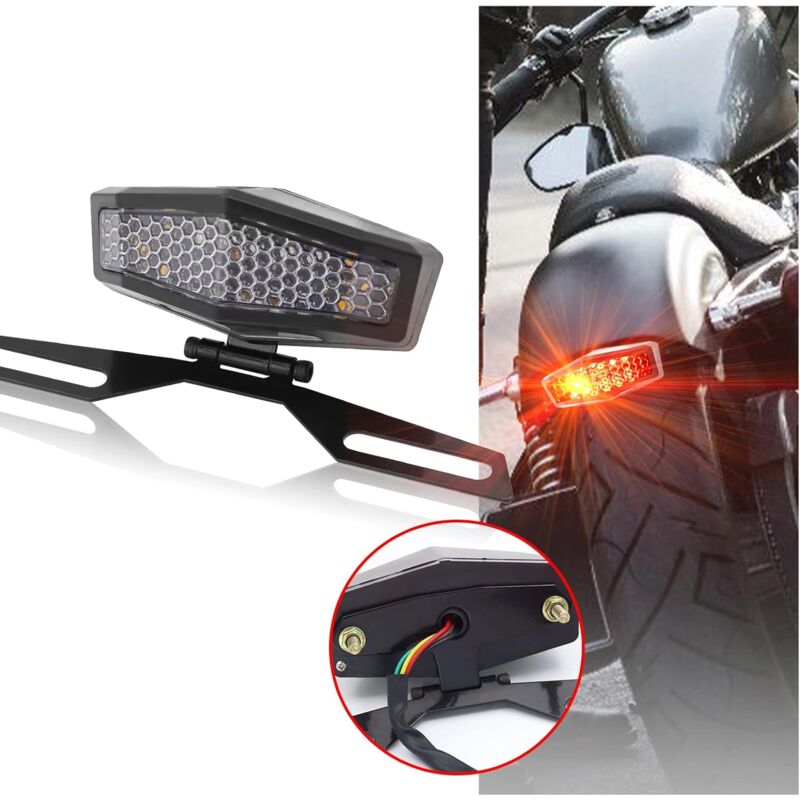 Motorcycle LED Tail Light With License Plate Lamp Holder Integrated Turn Signals Brake Light Universal For V1188-MS-227-0600