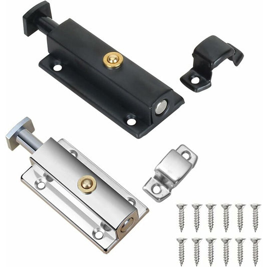 2 pcs Interior Door Lock, Bathroom Door Lock With Spring Knob, Silver, Black Automatic Door Lock 4 V1188-MS-227-0602