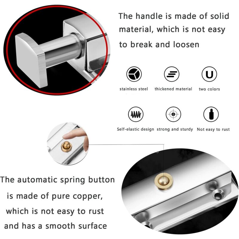 2 pcs Interior Door Lock, Bathroom Door Lock With Spring Knob, Silver, Black Automatic Door Lock 4 V1188-MS-227-0602