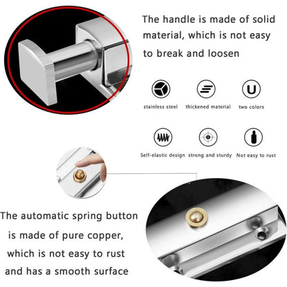 2 pcs Interior Door Lock, Bathroom Door Lock With Spring Knob, Silver, Black Automatic Door Lock 4 V1188-MS-227-0602