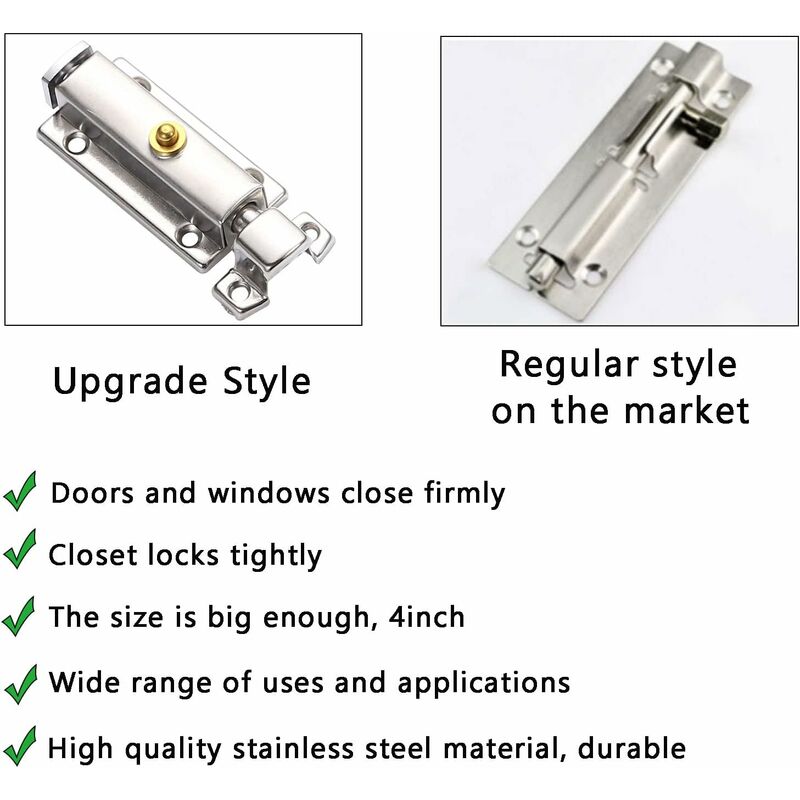 2 pcs Interior Door Lock, Bathroom Door Lock With Spring Knob, Silver, Black Automatic Door Lock 4 V1188-MS-227-0602