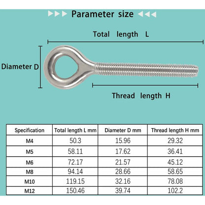 M6 304 Stainless Steel Ring Long Screw Threaded ROd Ring Bolt 10 pcs V1188-MS-227-0603