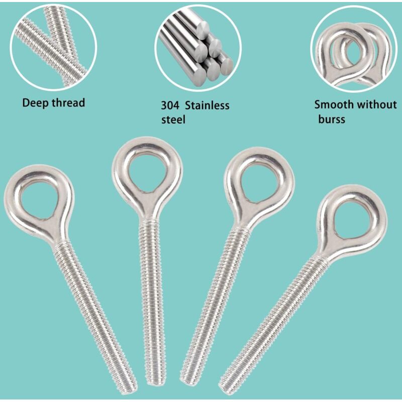 M6 304 Stainless Steel Ring Long Screw Threaded ROd Ring Bolt 10 pcs V1188-MS-227-0603