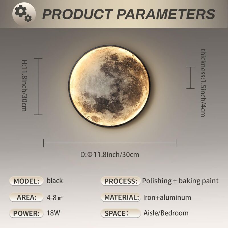 Indoor Wall Light, Modern 15W LED Wall Lamp Circle Design, 6500K Wall Lights Adjustable, Black, For Bedroom, V1188-MS-227-0607