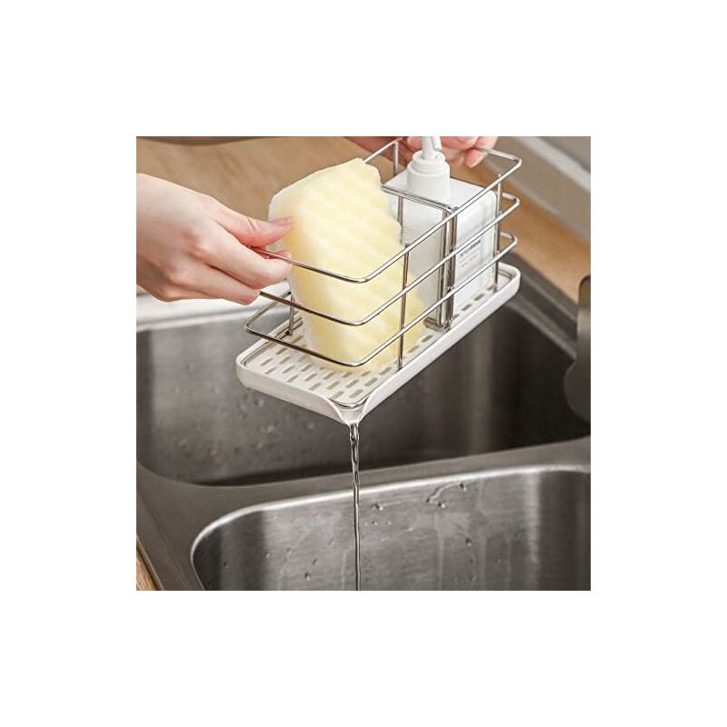 304 Stainless Steel Sponge Holder, Multifunctional Kitchen Sink Organizer, Dish Drainer Tray, Soap Dish, V1188-MS-227-0609