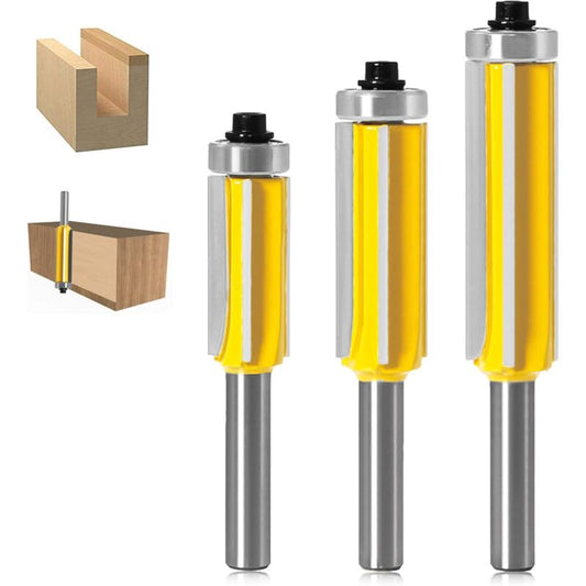 3 pcs ROuter Bit, 4 Flute Shank Copy Cutter With Top Bearing Straight Flush Trim Bit Carbide Woodworking V1188-MS-227-0624