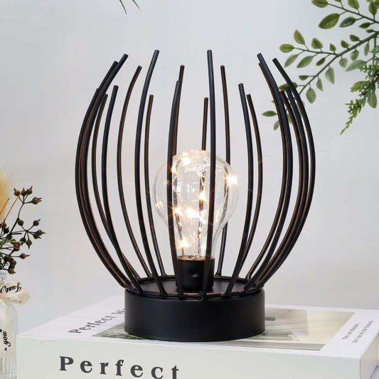Metal Cage Table Lamp Cordless Battery Operated Lamp With Edison Style LED Bulb Ideal For Weddings, Parties, V1188-MS-227-0628