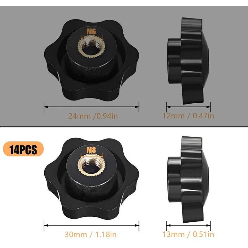 M8 Female Thread Clamping Knob, Star Head Clamping Nuts Knob, Clamping Nuts Star Shape Handle, Female Thread V1188-MS-227-0631