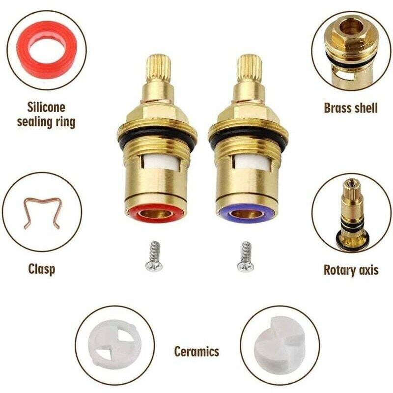 Ceramic Disc Head, Pair Of Universal Replacement Ceramic Faucet Cartridges, 1/2" Quarter Turn 20 Notches X V1188-MS-227-0637