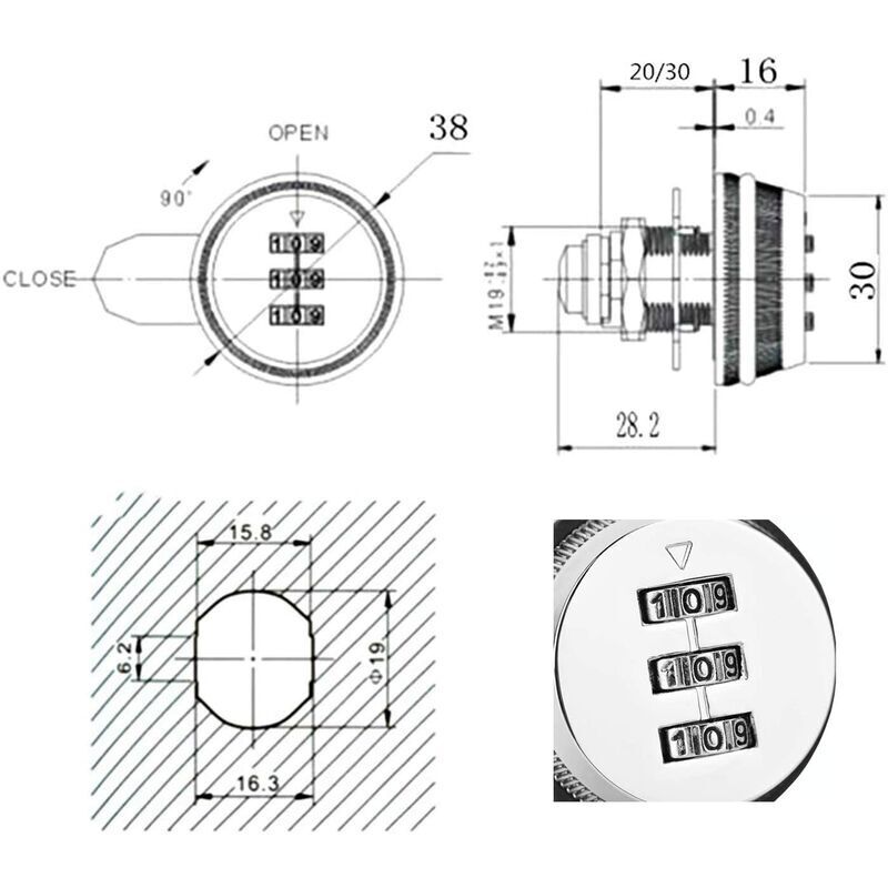 Code Lock Digital Drawer Cabinet Coded Lock Mechanical 3 Digit Combination Code Zinc Alloy For Cabinet V1188-MS-227-0638