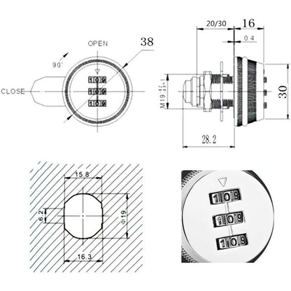 Code Lock Digital Drawer Cabinet Coded Lock Mechanical 3 Digit Combination Code Zinc Alloy For Cabinet V1188-MS-227-0638