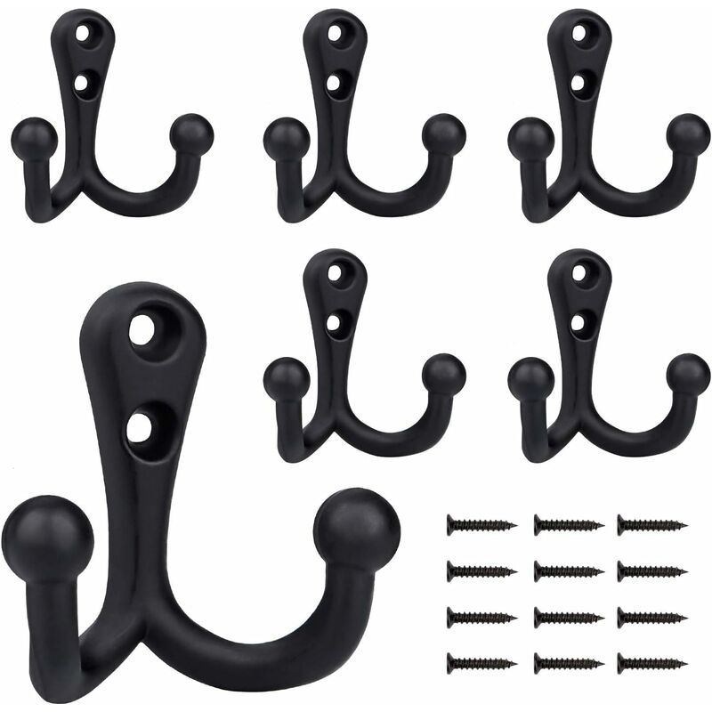 6 Pieces Retro Coat Hooks Double Metal Hooks Black Retro Coat Hooks For Coat Rack Bathroom Kitchen V1188-MS-227-0648