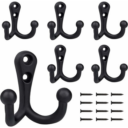 6 Pieces Retro Coat Hooks Double Metal Hooks Black Retro Coat Hooks For Coat Rack Bathroom Kitchen V1188-MS-227-0648