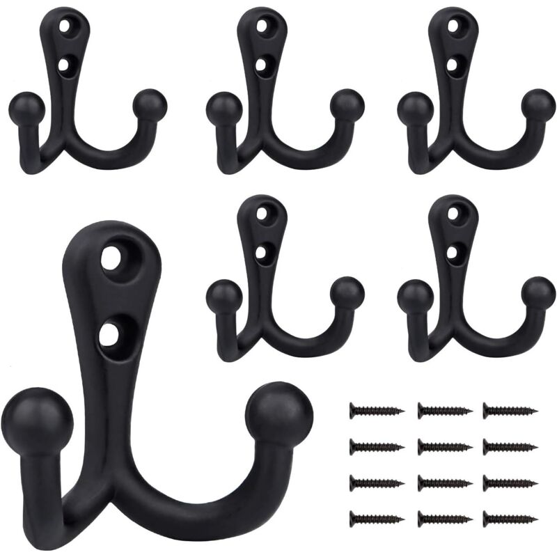6 Pieces Retro Coat Hooks Double Metal Hooks Black Retro Coat Hooks For Coat Rack Bathroom Kitchen V1188-MS-227-0648
