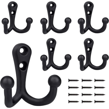 6 Pieces Retro Coat Hooks Double Metal Hooks Black Retro Coat Hooks For Coat Rack Bathroom Kitchen V1188-MS-227-0648