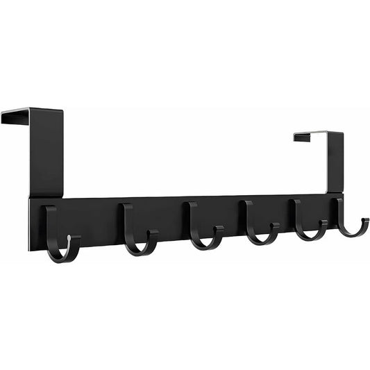 Coat Rack For Door, Black Stainless Steel Coat Hook, 6 Hooks Coat Rack For Bedroom Bathroom Kitchen Door V1188-MS-227-0650