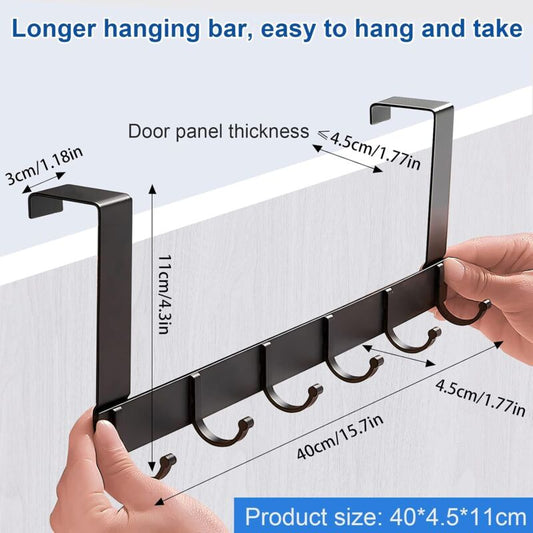 Coat Rack For Door, Black Stainless Steel Coat Hook, 6 Hooks Coat Rack For Bedroom Bathroom Kitchen Door V1188-MS-227-0650