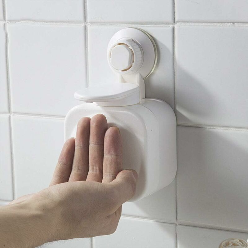 Wall Mounted Refillable Suction Cup Soap Dispenser No Drilling For Bathroom Or Kitchen (White) V1188-MS-227-0656