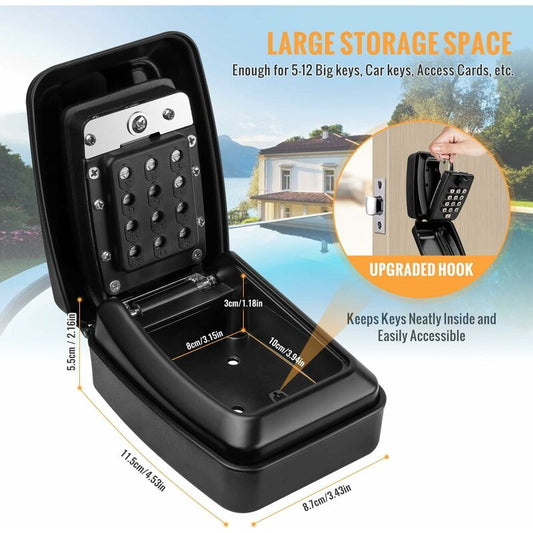 Outdoor Security Key Box, Large Wall Mounted Key Box With 12 Digit Code, Waterproof And Rustproof Security V1188-MS-227-0658