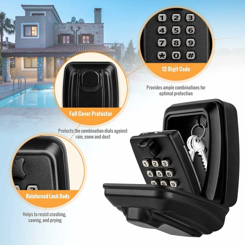 Outdoor Security Key Box, Large Wall Mounted Key Box With 12 Digit Code, Waterproof And Rustproof Security V1188-MS-227-0658