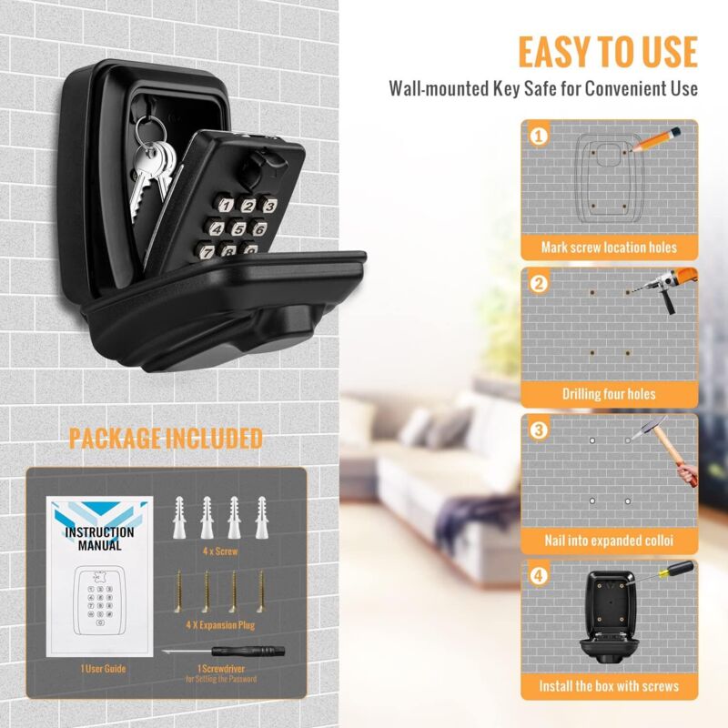 Outdoor Security Key Box, Large Wall Mounted Key Box With 12 Digit Code, Waterproof And Rustproof Security V1188-MS-227-0658