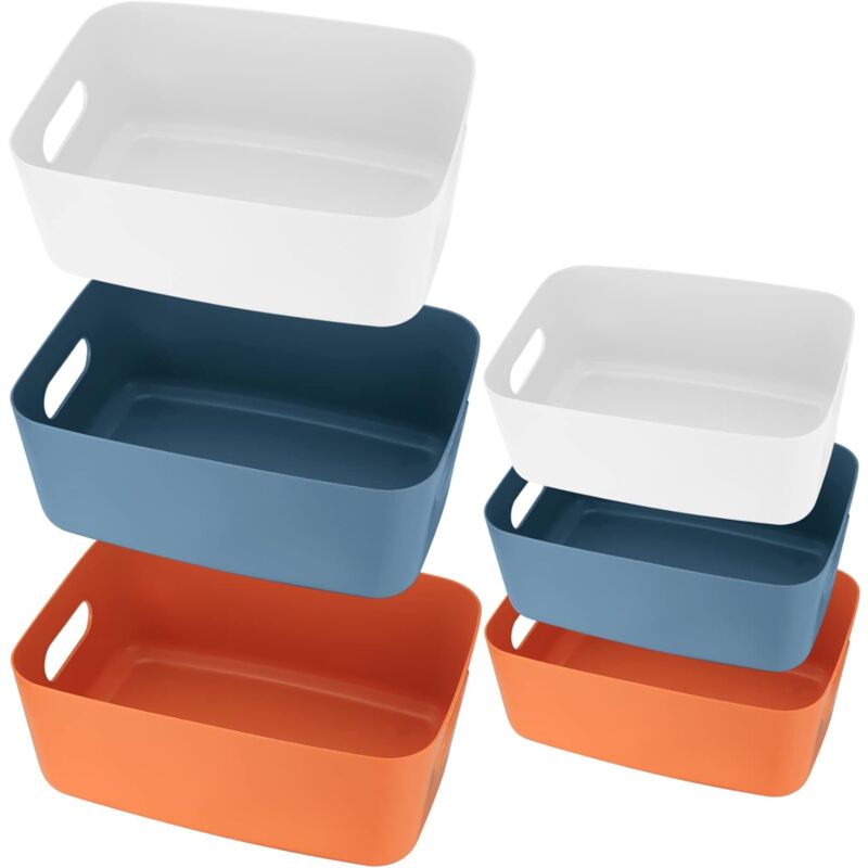 6 Pieces Plastic Storage Basket With Handles, Small Storage Box Organizer For Bathroom, Kitchen, Bedroom, V1188-MS-227-0659