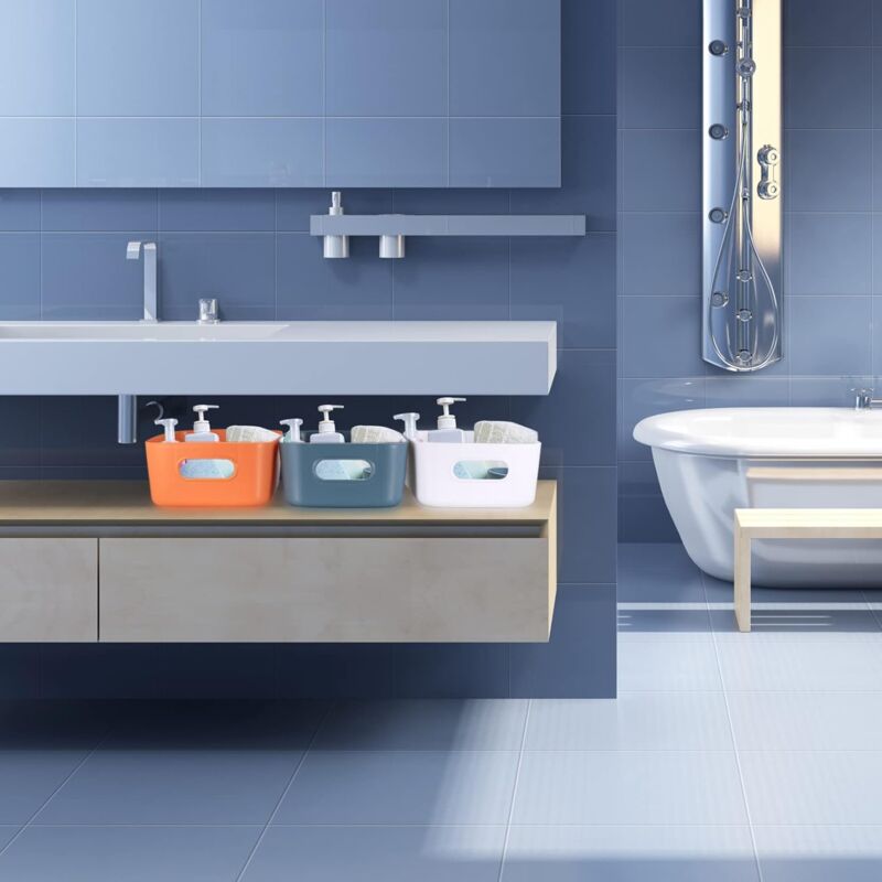 6 Pieces Plastic Storage Basket With Handles, Small Storage Box Organizer For Bathroom, Kitchen, Bedroom, V1188-MS-227-0659