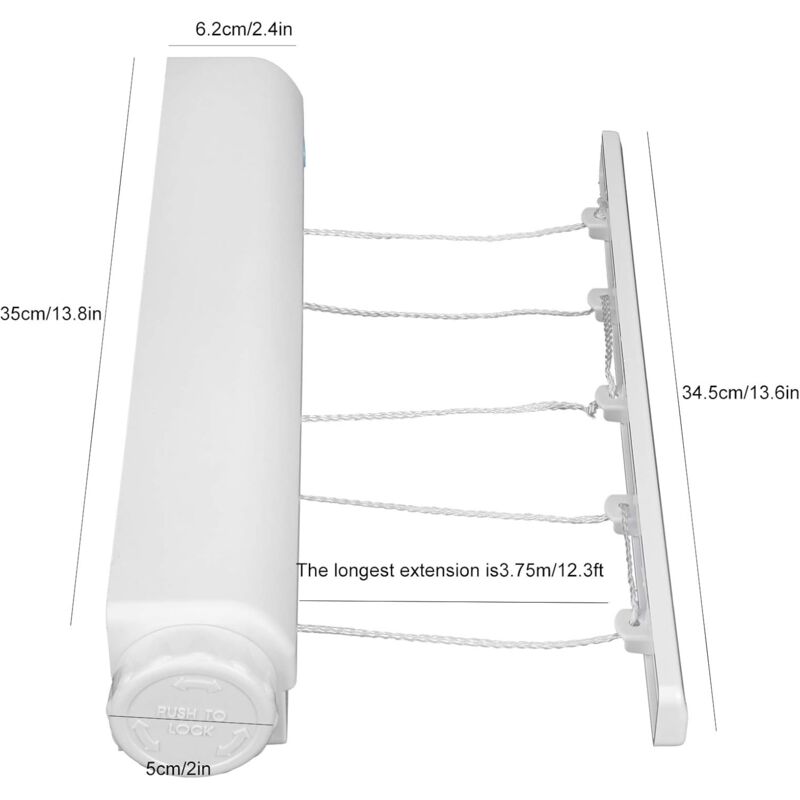 Retractable Clothesline Portable Home Indoor Outdoor Plastic Clothes Drying ROpe Wall Mount Compact Clothes V1188-MS-227-0679