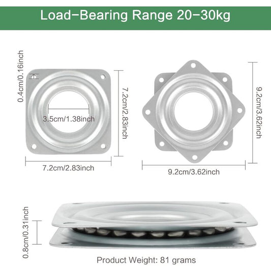 360 Degree ROtating Tray 6 Pieces Metal Turntable Tv Swivel Plate Square ROtating Plate 4 Ball Bearing Swivel V1188-MS-227-0704