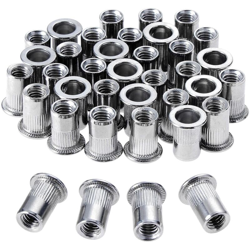 100 pcs M6 Stainless Steel Rivet Nuts Flat Thread Rivet Nuts V1188-MS-227-0709