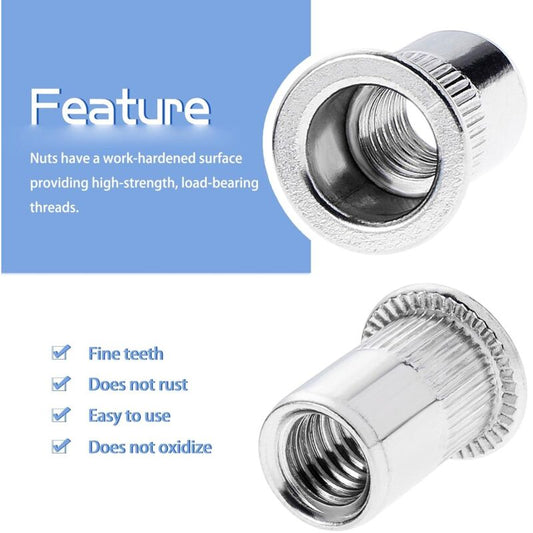 100 pcs M6 Stainless Steel Rivet Nuts Flat Thread Rivet Nuts V1188-MS-227-0709
