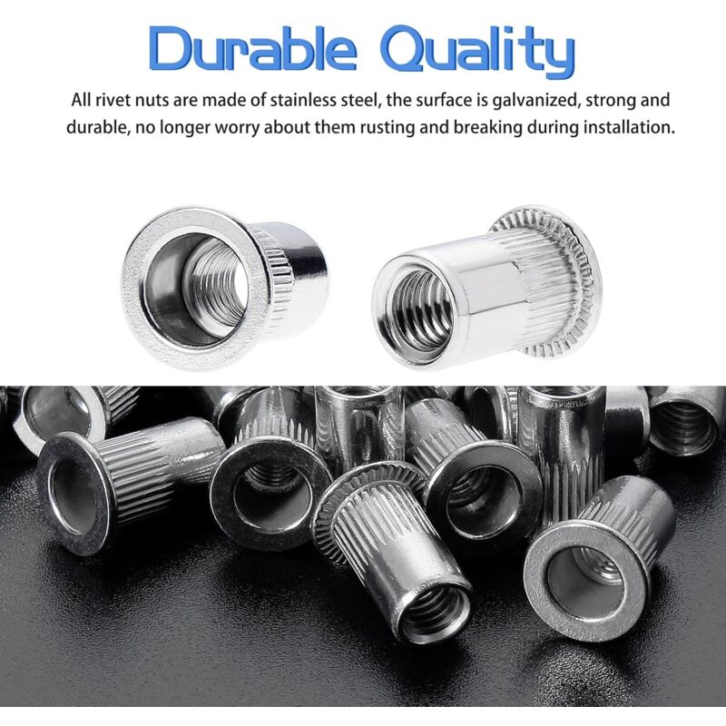 100 pcs M6 Stainless Steel Rivet Nuts Flat Thread Rivet Nuts V1188-MS-227-0709