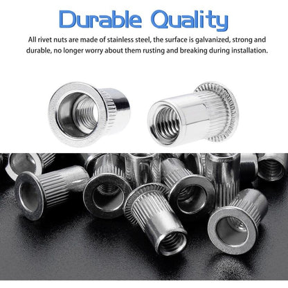 100 pcs M6 Stainless Steel Rivet Nuts Flat Thread Rivet Nuts V1188-MS-227-0709
