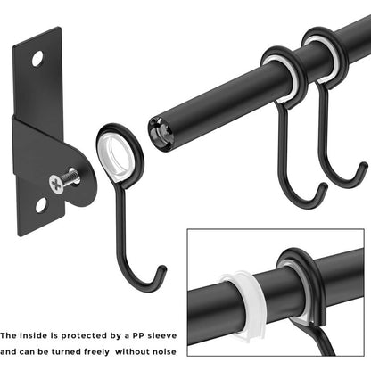 Wall Mounted Stainless Steel Utensil Holder With 8 Sliding Hooks For Kitchen And Bathroom (Black) V1188-MS-227-0710