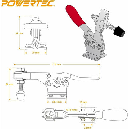 20326 225D Quick Release Horizontal Toggle Clamp - 500 Lb Holding Capacity With Rubber Pressure Tip, 4Pk V1188-MS-227-0712