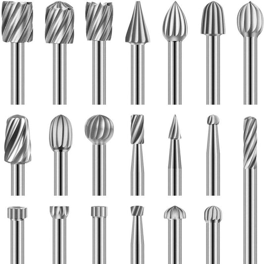 20 pcs ROtary Burr Set, High Speed Steel Carving Tool With 3Mm Grinding Head For Woodworking Carving V1188-MS-227-0728